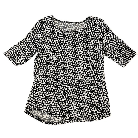 APT.9 Essentials black and white 1/2 sleeve asymmetrical hem stretch print top - Picture 5 of 8